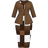 FANDEE Women's Pencil Dresses Midi Bodycon Elegant 3/4 Sleeve Business Work Dress Brown