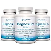 Puregen Labs Magnesium 400mg High Potency Supplement 3 Pack,Total 360 Count | Magnesium Oxide, For Immune Support, Muscle Recovery, Leg Cramps and Relaxation