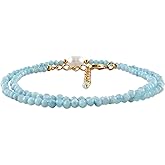 InfinityGemsArt Gemstone Gold Necklace For Women, Birthstone Natural Crystal Stone With Freshwater Pearl Beaded Jewelry, Gold Plated 18 Inch Chain