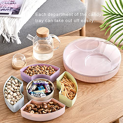 SOUJOY Pack Divided Serving Tray with Lid, 11'' Plastic Round