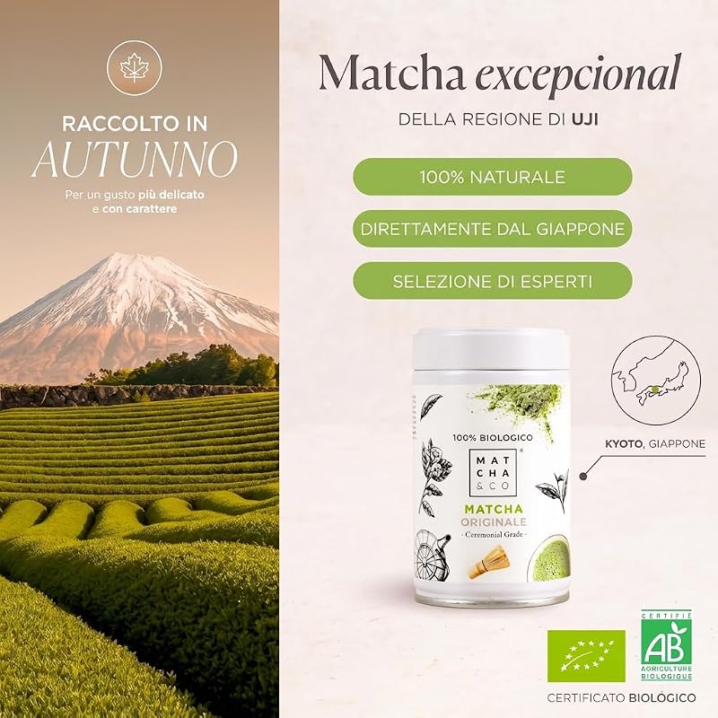 Matcha tea originale 100% bologico, grado cerimoniale, polvere organica dal giappone, naturale al 100%, tè matcha 80G - Matcha & CO