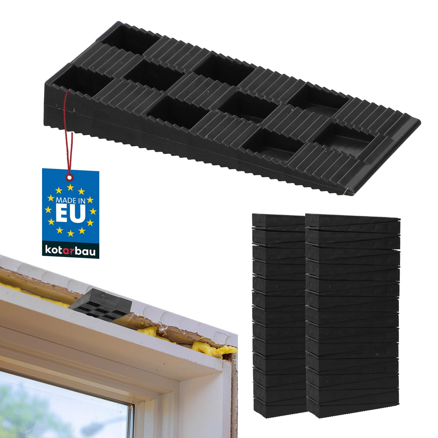 KOTARBAU® Set of 50 Plastic Mounting Wedges 94 x 44 x 14 mm for Windows Doors Door Frame Black