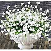 BCBLF Artificial Flowers for Outdoors, 12 Bundles Fake Outdoor Flowers, White Faux Flowers, Fake Flowers for Planters, UV Resistant Outdoor Flowers, Garden Porch Window Box Décor