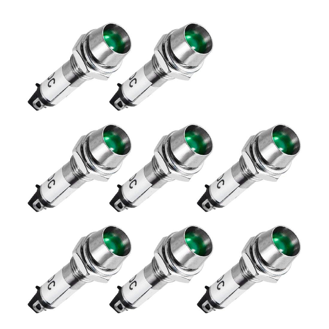 sourcing map Indicator Light DC 24V, Green, Metal Shell Panel Mount 5/16" 8mm 8Pcs