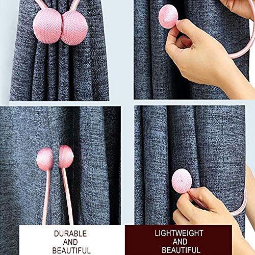 SmallDot Magnetic Curtain Tiebacks, [Pack of 4] Drapery Hooks Holdbacks Holders with Strong Magnet for Window Sheer Blackout Panels, 16 Inch, Pink - Thumbnail 4