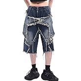 Lafaguw Baggy Jorts Women Men Star Patchwork High Waisted Wide Leg Jeans Shorts Gothic Streetwear Summer Clothes