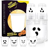 Xuelimei 12oz White Black Ghost Halloween Disposable Plastic Cups Happy Halloween clear Cups for Party Supplies Coffee, Beer, Drinks, Ice Cream, Snack and More (50)