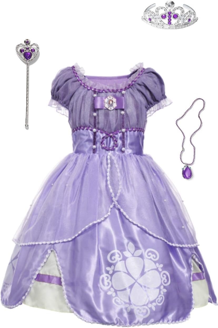 FashionModa4U Amulet Princess Girls Costume Dress, Tiara, Wand, Wand and Necklace
