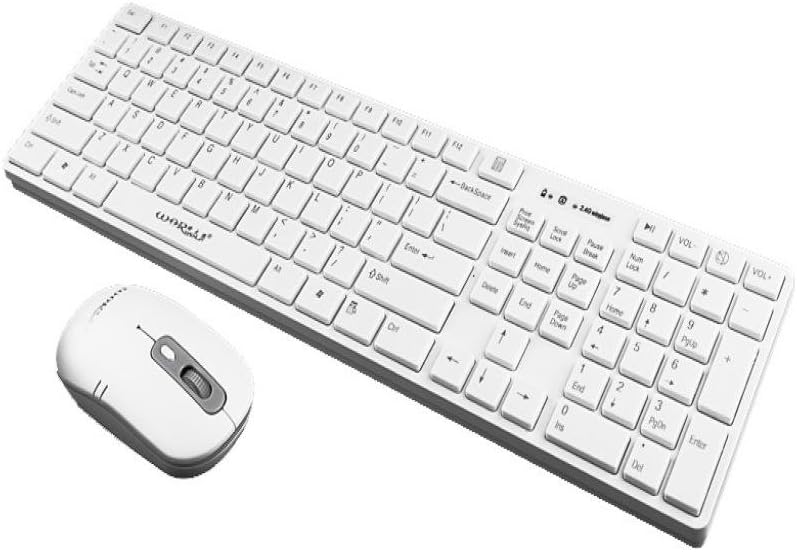 Cywulin Gaming Mouse and Gaming Keyboard Combo, Ultra Slim Cordless USB Wireless Gaming Keyboard+Ultra-precise Optical 1600DPI Wireless Ergonomic Mouse for PC, Mac, Computer, Laptop (White)