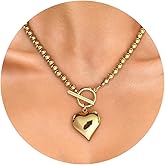 WOWORAMA Gold Chunky Chain Necklace for Women Puffy Heart Pendant Necklace White Gold Thick Chunky Chain Link Necklaces Heart