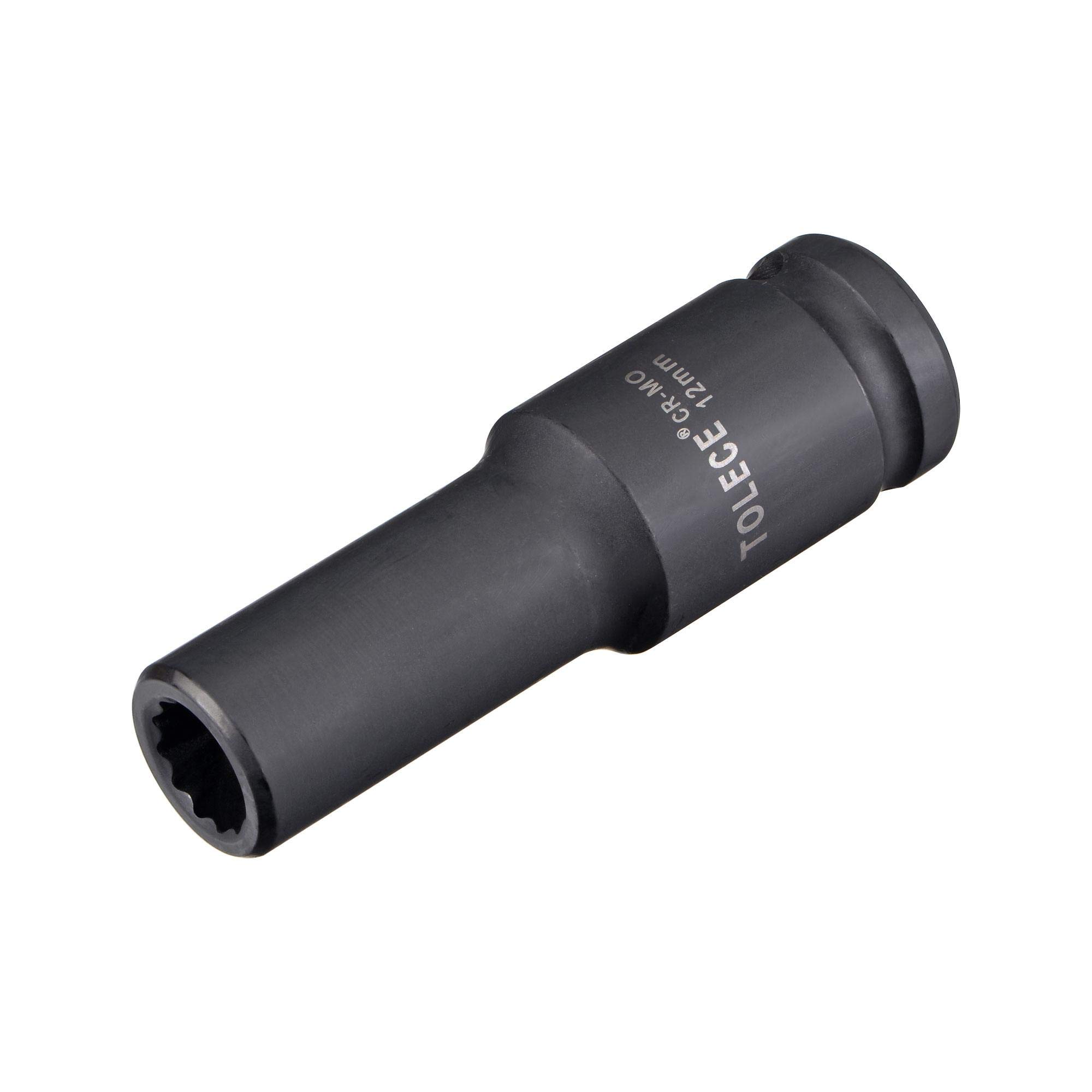 sourcing map 1/2-Inch Drive 12mm 12-Point Deep Impact Socket, CR-MO Steel 78mm Length, Metric Sizes