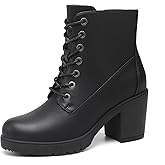 TYNDALL Women's Chunky Heel Ankle Boots Stylish High Heel Lace-Up Side Zipper Booties for Girls Black Women's Boots