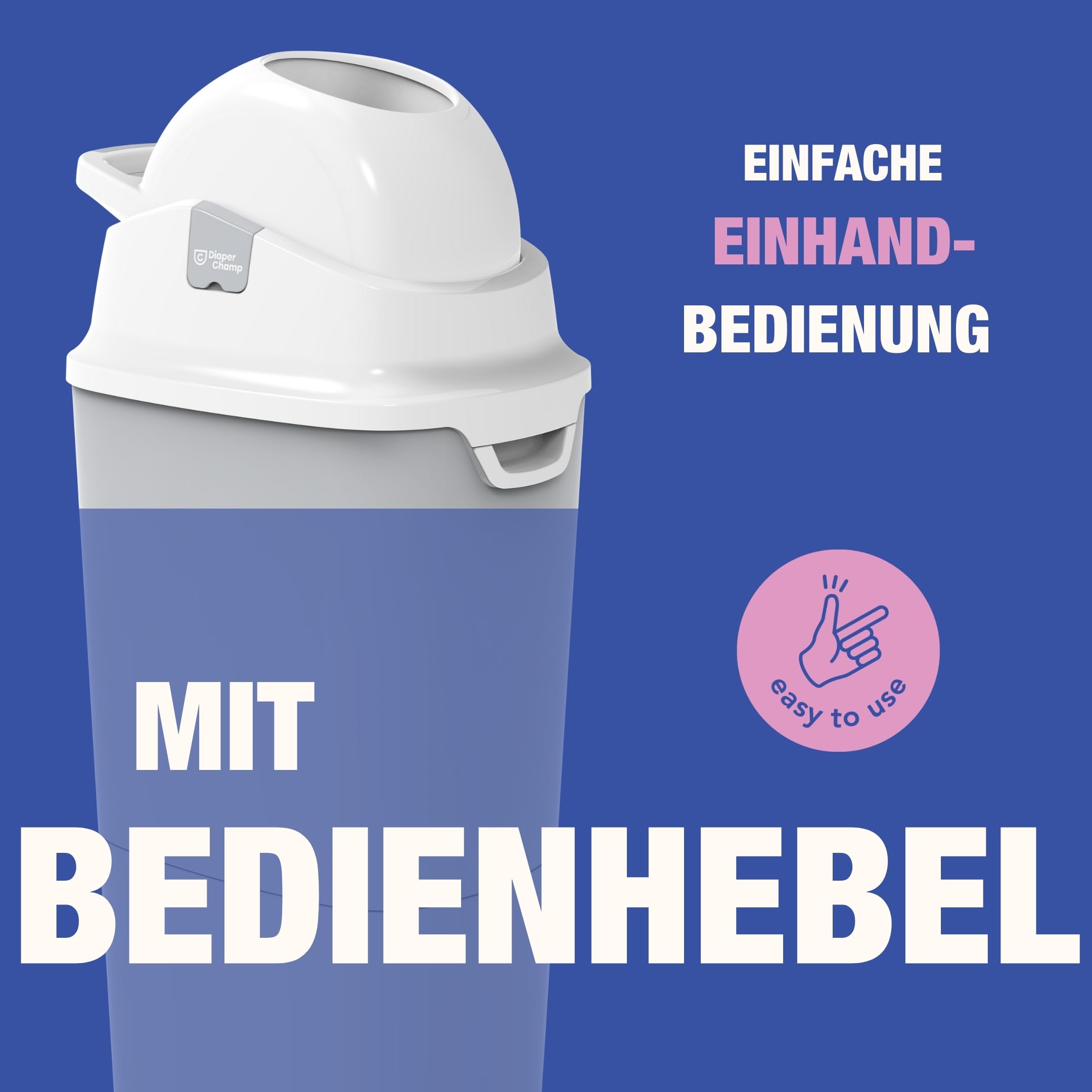 DIAPER CHAMP ONE MAXI Windeleimer - geruchsdicht - OHNE Nachfüllkassetten - funktioniert mit normalen herkömmlichen Tüten/Müllbeutel - für ca. 60 Windeln - silber/weiß 5