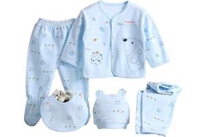 Gajaous 5PCS Newborn 0-3M Boys Girls Baby Cotton Clothes Tops Hat Pants Suit Outfit Sets OneSize