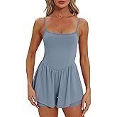 Beaully Women's Summer Sleeveless Athletic Rompers Spaghetti Strap Double Lined Shorts Jumpsuit One Piece Outfits