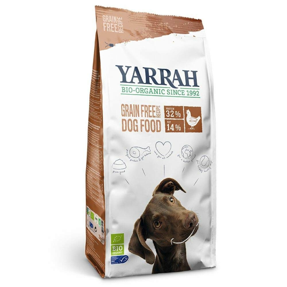 YARRAH Organic Grain-Free Dry Dog Food - For Dogs that have Difficulty Digesting Grains - Tasty Grain-Free Kibble with Organic Chicken, MSC Fish, Peas & Seaweed - 10kg
