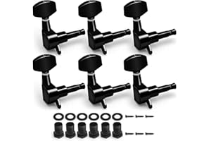MAXCHEER 6pcs Right Hand Sealed Guitar Tuner Pegs,Big Square Electric Guitar String Tuning Pegs Keys Machine Heads for Fender Strat Stratocaster Tele Telecaster or Electric Guitar(Black, 6R)