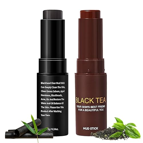 Charcoal Face Mask Stick + Black Tea Clay Mask Stick, Blackhead Remover Mask, Clay Face Masks Skincare, Black Head Remover for Faces, Deeply Cleansing, Purifying Pores, Acne, Oil Control, 2 * 7g