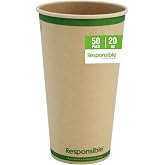 Responsible Products Certified Compostable 20 oz Paper Cups, Cold ＆ Hot Coffee Cups, Disposable Paper Cups, Extra Strength Disposable Cups, Made without PFAS (50 count)
