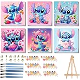 nekpiahu 6 Pack Cartoon Paint by Numbers for Kids with Framed Canvas-with Wooden Easel, Paint by Number for Kids Ages 4-8-12, DIY Easy Acrylic Oil Painting Kits for Home Wall Decor (8X8inch)