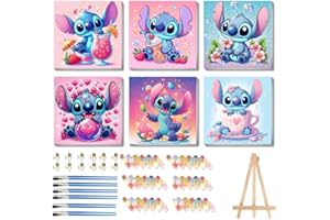 nekpiahu 6 Pack Cartoon Paint by Numbers for Kids with Framed Canvas-with Wooden Easel, Paint by Number for Kids Ages 4-8-12, DIY Easy Acrylic Oil Painting Kits for Home Wall Decor (8X8inch)