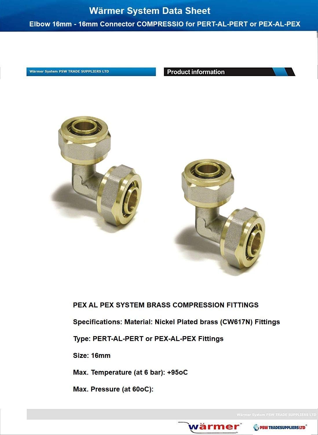 Elbow 16mm - 16mm Connector COMPRESSIO for PERT-AL-PERT or PEX-AL-PEX (2), Gold, 16mm x 16mm - Image 3