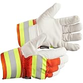SAFEGEAR Goatskin High Visibility Leather Gloves, Small, 1 Pair | Durable, Lined with Cotton Fleece, Rubberized Safety Cuff for Added Protection