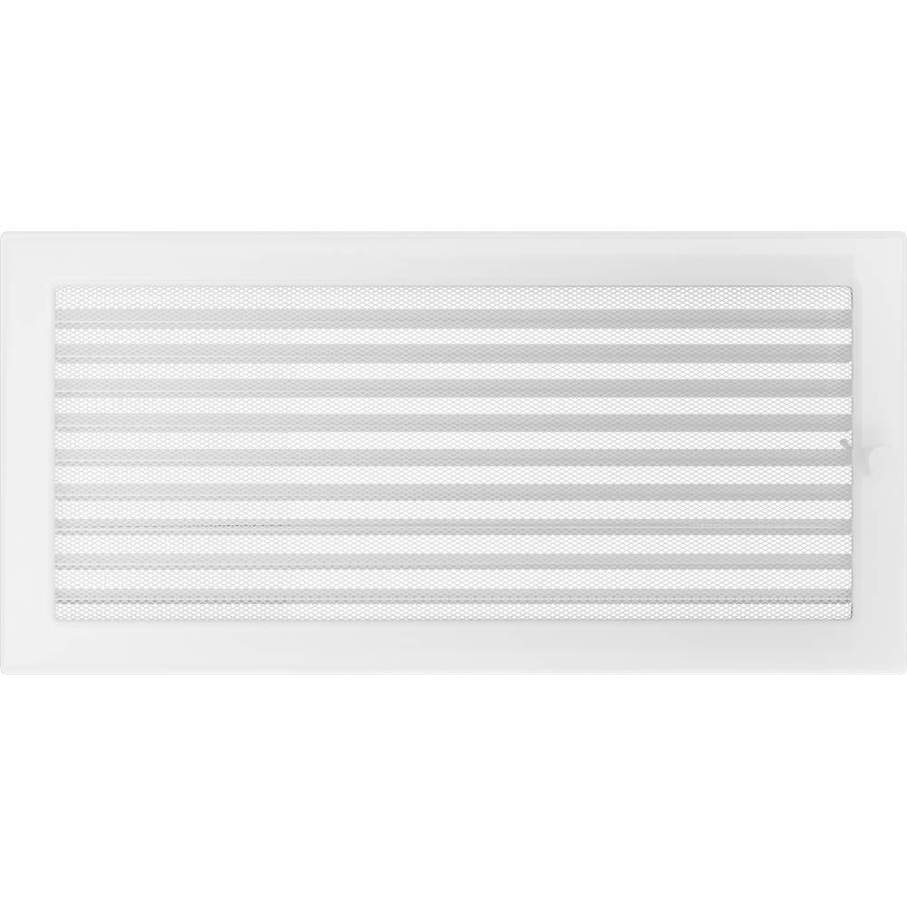 KRATKI Ventilation Grille with Blinds (slats), 22 x 45 cm, White, Exhaust air Grille for Fireplace Ventilation, Mechanical and overheating Resistant, for Any Type of Interior