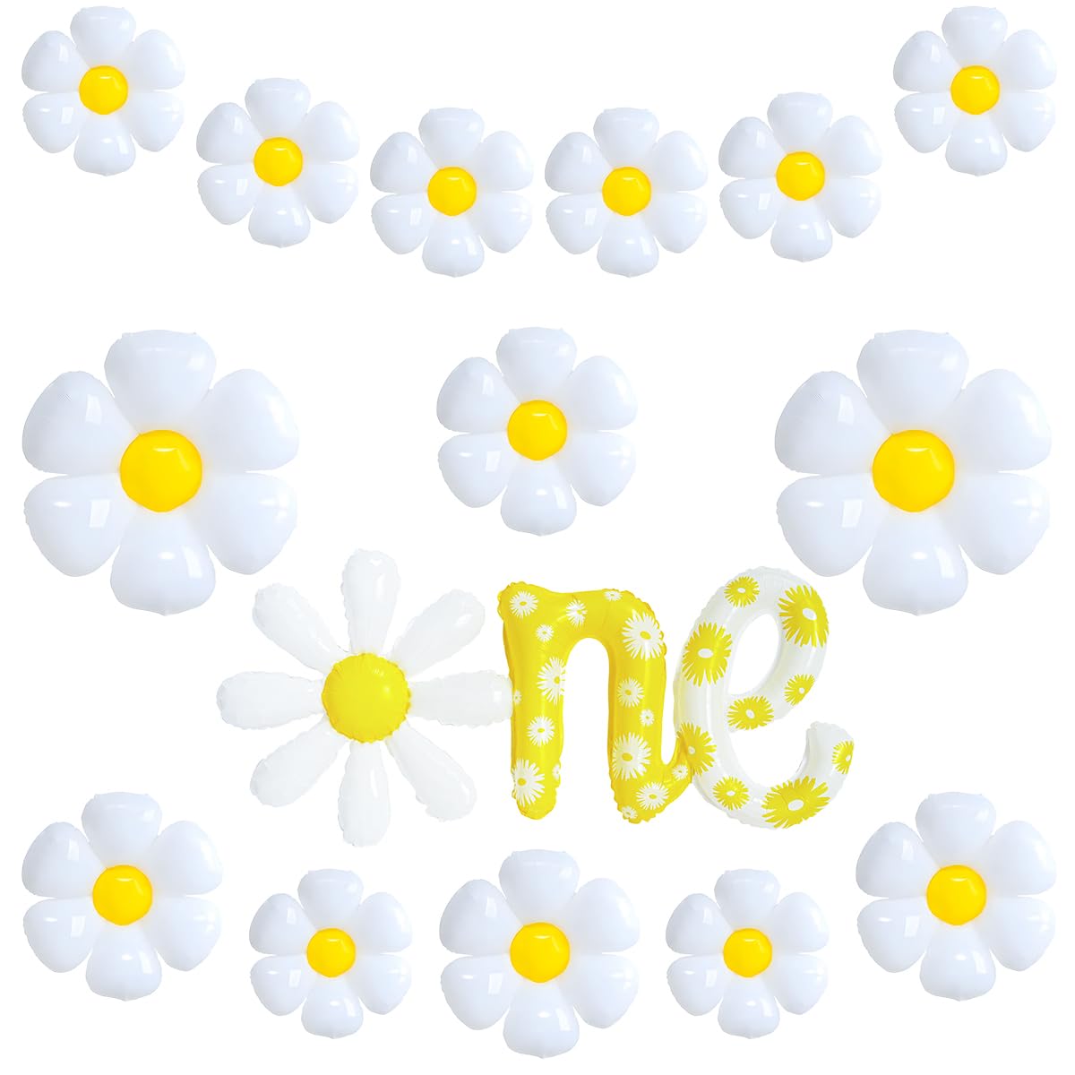 Photo 1 of 17Pcs Daisy Balloons,Large Daisy Foil Balloons, White Flower Daisy Foil Balloons for Girls, Daisies Party Baby Shower Wedding Supplies
