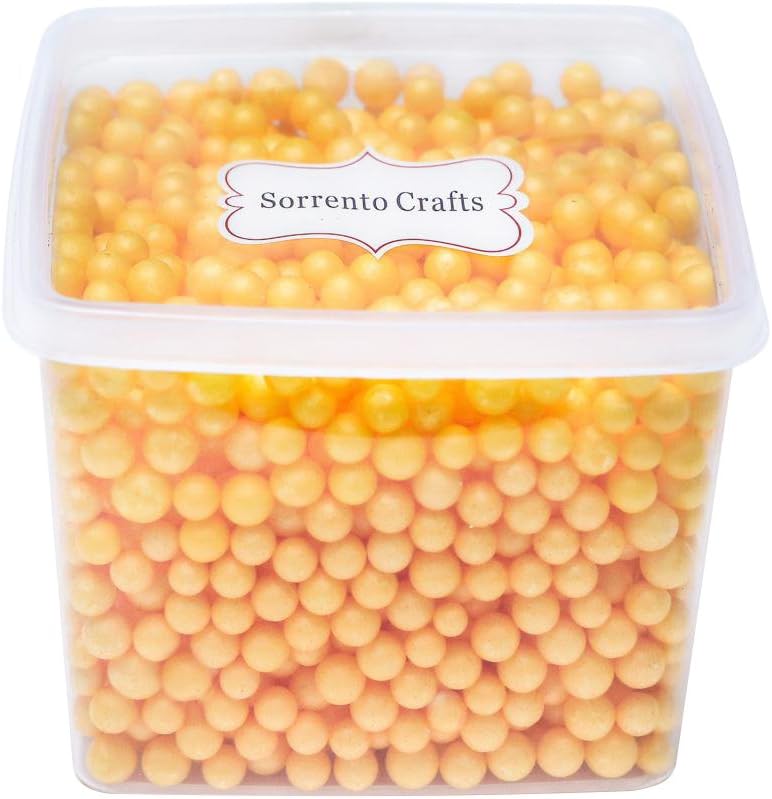 5-10mm(0.2-0.39 Inch) Mini Styrofoam Foam Balls Decorative Slime Ball DIY Wedding Party School Home Decoration 1bucket(Approx 1500Pcs) (Yellow)