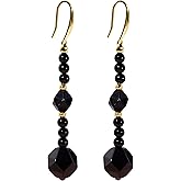 Lightock 925 Sterling Silver Gold Plated Earrings Spiritual Black Agate Faceted Obsidian Beads Dangle Earrings for Women Trendy Protection Energy Jewelry