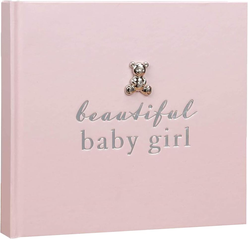 Widdop and Co New Baby 50 6x4 Photo Album Silver Teddy Attachment