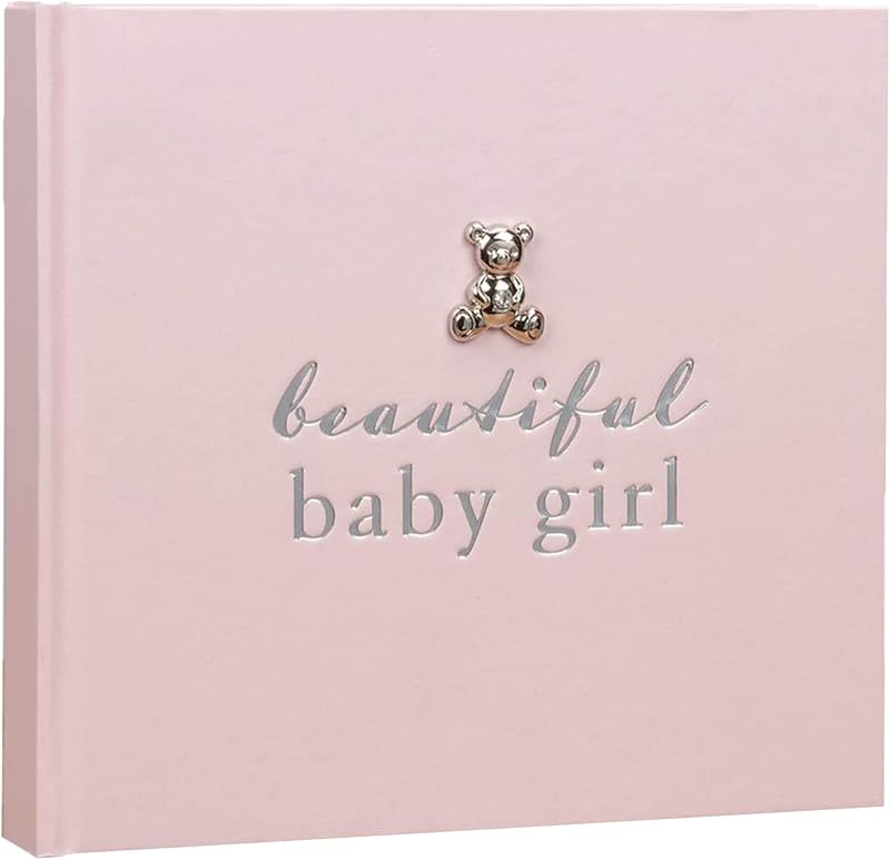 Widdop and Co New Baby 50 6x4 Photo Album Silver Teddy Attachment