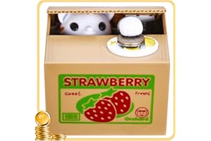 Toy Banks HmiL-U Automatic cat Stealing Coins Birthday&Christmas Gifts for Kids (Strawberry-Cat)