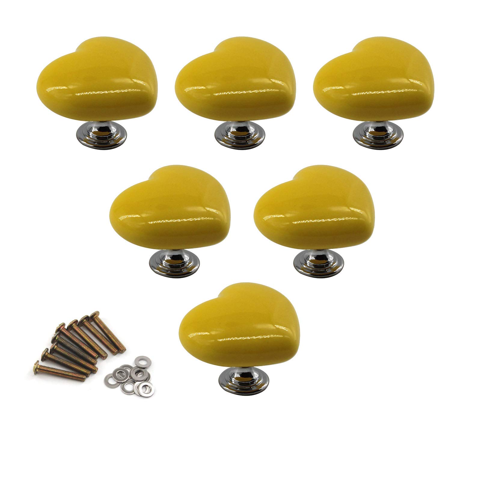 Zerniple Yellow Ceramic Handle Pull Door knobs Cabinet Handles for Children's Room (6 Pieces)