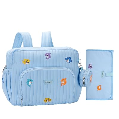 GOBABYMART Diaper Bag Backpack with Changing Pad - Travel Baby Bag, Insulated Bottle Pockets, Stroller Straps (Medium - Blue Sharks)
