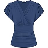GRACE KARIN Womens Tops Dressy Casual, 2026 Ruffle Sleeve Wrap Blouses, V Neck Ruched Business Work Shirts Summer Clothes