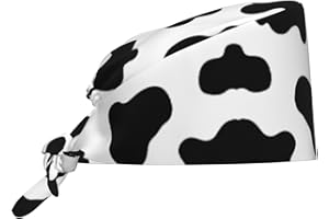 Salelf Milk Cow for Working Cap Scrub Caps with Sweatband Adjustable Scrub Hat for Women Men Nurse Hats Black