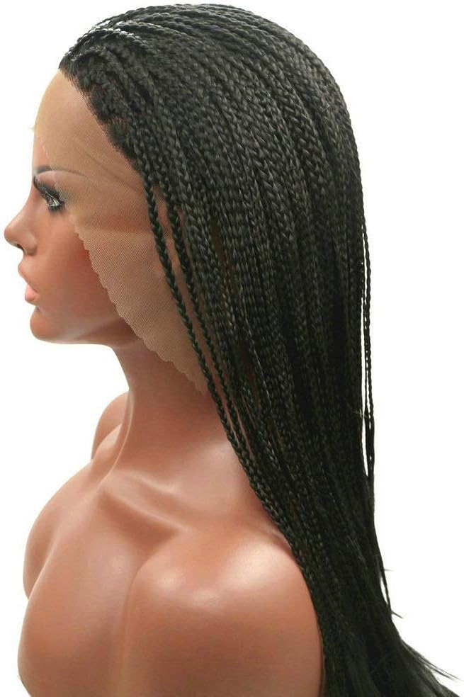 Braided Wigs for Black Women Afro America 1B Box Braided Synthetic Lace Front Wig Drag Queen Wig 26Inches - Image 3