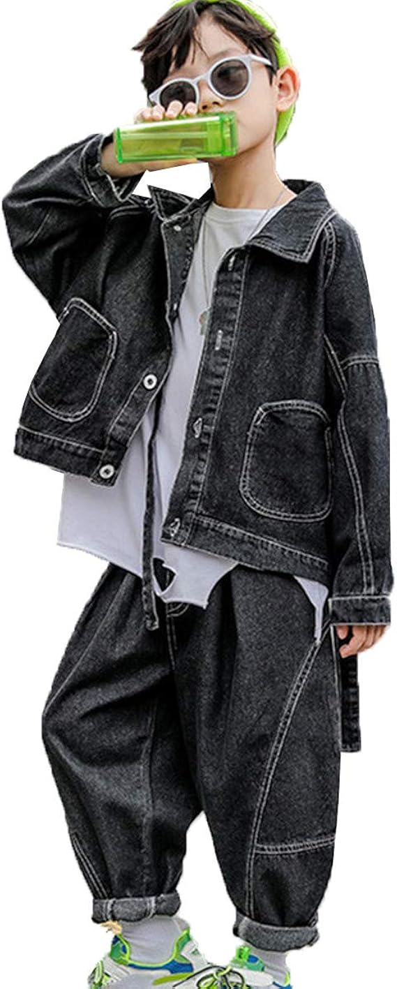 Amazon Jinpin キッズ ジャケット デニムパンツ ｔシャツ 3点セット 子供服 男の子 ジーンズ コート セットアップ 子供 デニム ダンスウェア パンツ 上下セット ボーイズ ダンス衣装 ジュニア スウェット カジュアル 長袖 ゆったり 春秋 ロング ジャージ 通販
