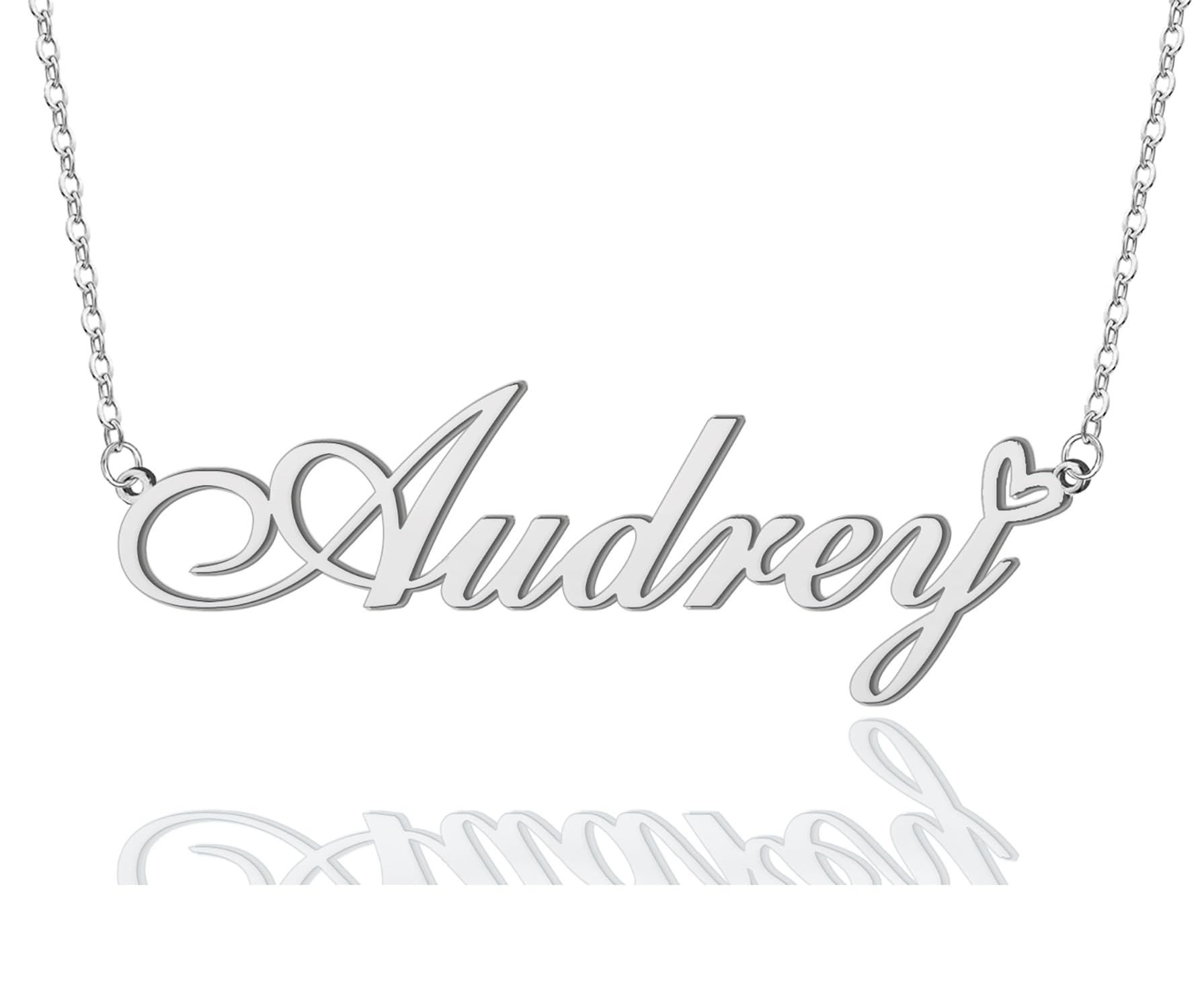 Audrey Heart Name Necklace Silver Stainless Steel