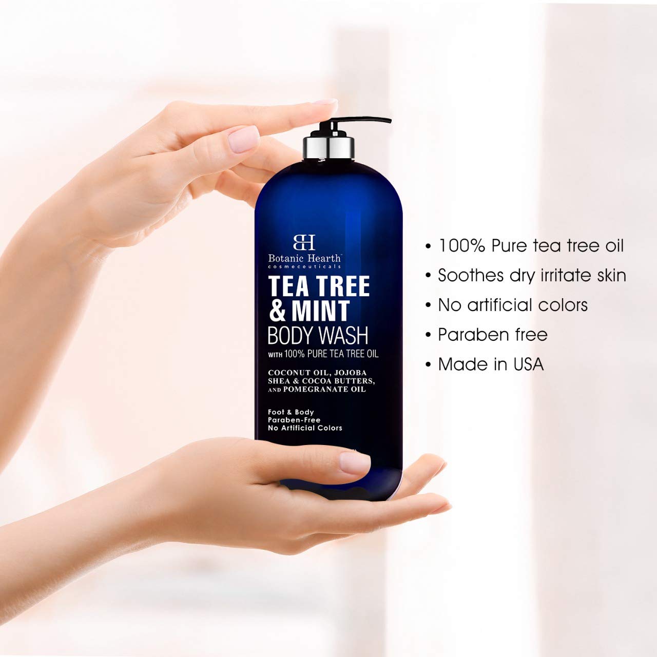 BOTANIC HEARTH Tea Tree Oil Body Wash with Mint - Paraben Free, Helps Fight Body Odor, AthleteÍs Foot, Jock Itch, Skin Irritations - Shower Gel Soap - Women & Men - (Packaging May Vary) 16 fl oz : Beauty