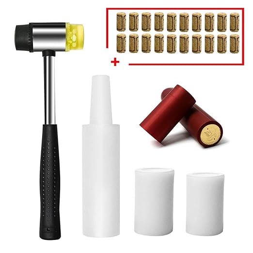 3Pcs Manual Wine Stopper Set，20Pcs Red Wine Cork, 20Pcs Wine Brewing Caps and Rubber