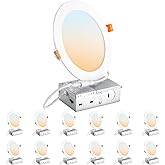 DLLT LED Recessed Ceiling Lights: 12 Pack 6 Inch 5CCT Ultra-Thin Lighting with Junction Box for Bedroom - 1200LM Brightness 12W Eqv 110W Dimmable Canless Wafer Downlight with ETL&FCC