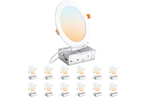 DINGLILIGHTING DLLT LED Recessed Ceiling Lights: 12 Pack 6 Inch 5CCT Ultra-Thin Lighting with Junction Box for Bedroom - 1200LM Brightness 12W Eqv 110W Dimmable Canless Wafer Downlight with ETL&FCC