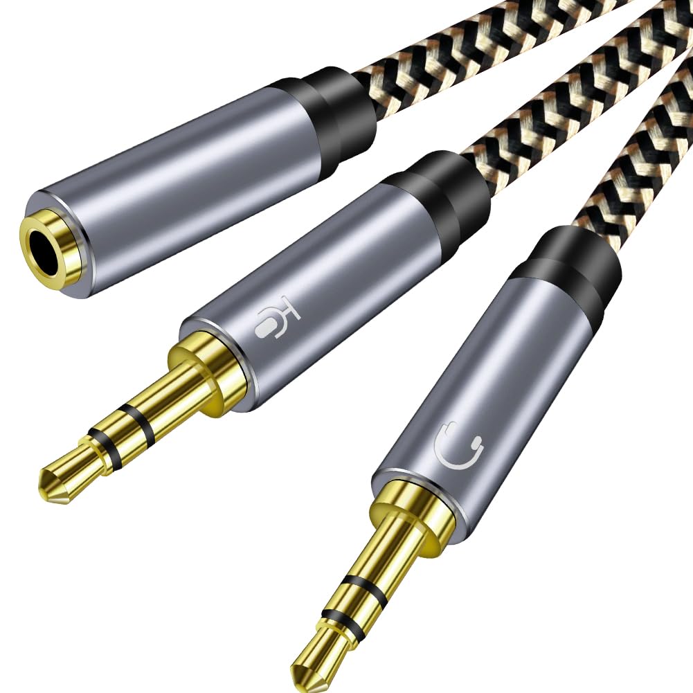 Hanprmeee Headphone Mic Splitter CTIA Standard 3.5mm Female to 2 Dual 3.5mm Jack Male Microphone Audio Y Splitter Adapter Cable Compatible with PC,Laptop Desktop,Gaming Headset,Speaker (0.5M)