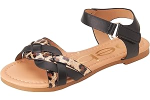 bebe Girls Sandals - Big girl and Toddler Girl Sandals with Durable Leather and Glitter Straps, Summer Dress Shoes for Girls