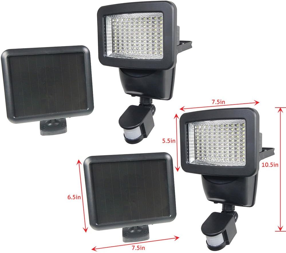 Archery & Accessories 2 PACK 100 SMD LEDs Black Solar Powered Motion Sensor Security Light Flood 60 80