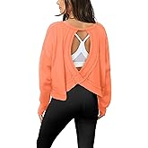 Women Long Sleeve Open Back Athletic Shirts Casual Workout Top Yoga Loose Running Tees