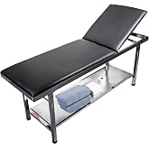 GuangzhuBS Advanced Examination Bed with Lower Storage Compartment and Paper roll Dispenser - Inspection Table/Adjustable backrest/Stirrups/Black/Stainless Steel,Maximum Weight Capacity: 480 lbs.